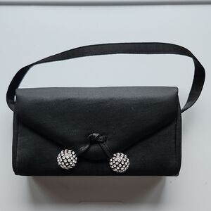 Black Satin Clutch with Sparkly Embellishments